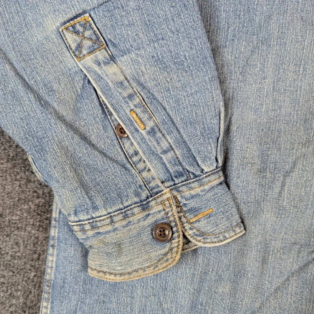 Levis Mens XXL Blue Denim Sherpa Lined Button Down Shirt Thrashed Distressed